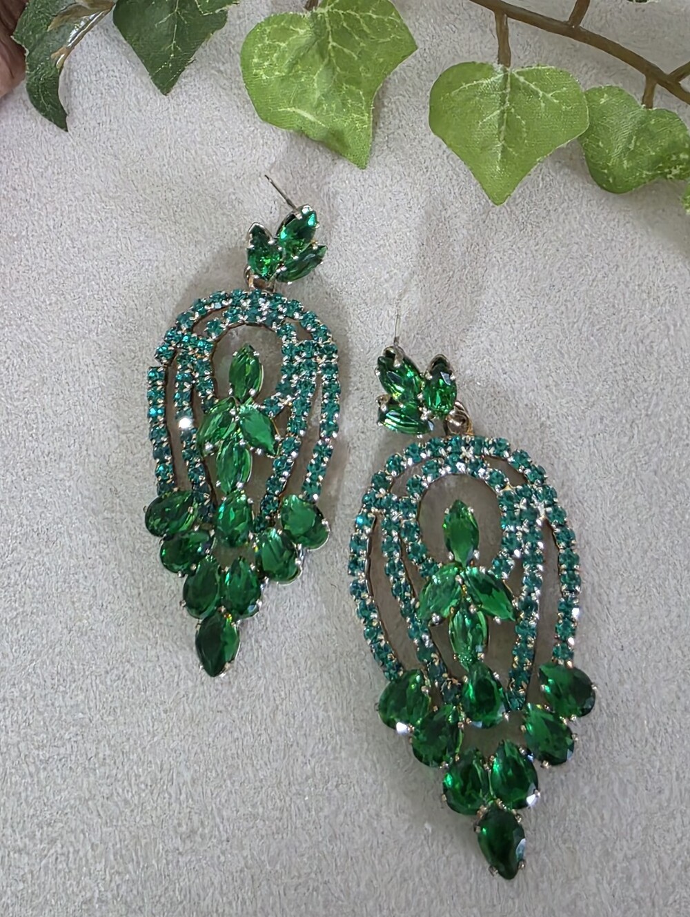 Emerald Green Crystal Oval Chandelier Earrings | Glam Evening Drop